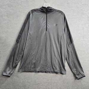 Under Armour Men Sweatshirt Large Gray Colorblock Hoodie Fitted Coldgear 1/2 Zip
